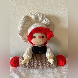 Handmade Crochet Chef Doll with Red Hair